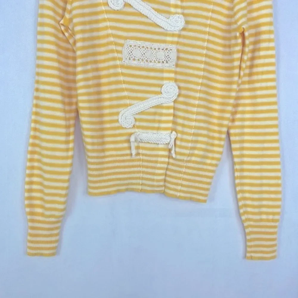 Anthropologie Sparrow Loose Lines Yellow/White Sweater. Size Small